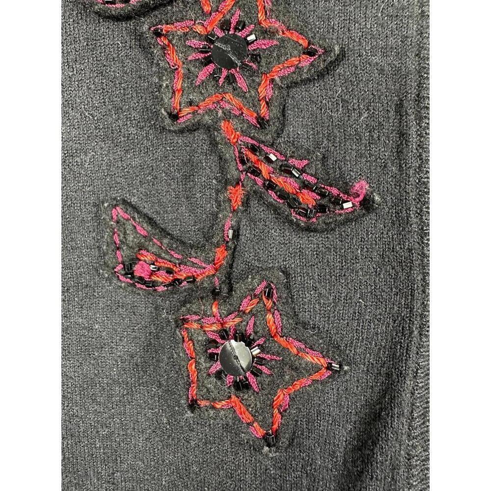 Oscar de la Renta Black Beaded Floral Cardigan Sweater Women’s Medium - Picture 7 of 7
